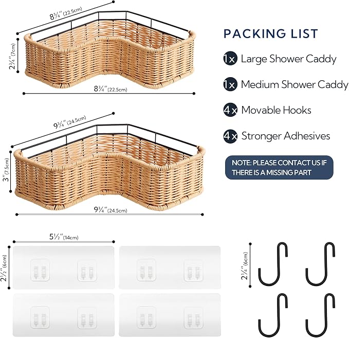 GRANNY SAYS Corner Shower Caddy, 2 Pack Rustproof Corner Shelves, Wicker Shower Organizers and Storage, Inside Shower Shelf for Home Decor - Image 2