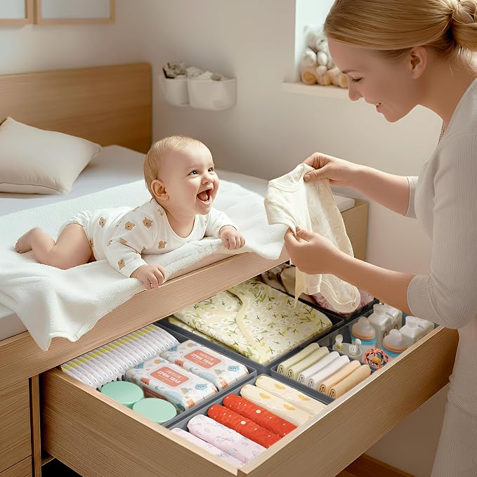 DIMJ Drawer Organizer Clothes - 16 Pack Baby Dresser Organizer for Nursery, Foldable Drawer Organizer Bins for Closet Bedroom Organization, Fabric Clothes Storage Dividers for Underwears, Socks, Bras - Image 3