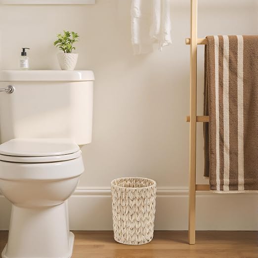 GRANNY SAYS Small Wicker Trash Can, 2 Gallon Bathroom Waste Basket, Small Bathroom Garbage Can, Plastic Trash Basket for Decor, Round Wastebaskets for Office, Bedroom, Cabinet - Image 4