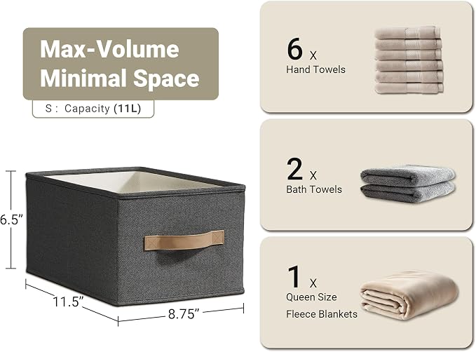 LayerSpace 3 Pack Fabric Storage Bins for Shelves | 11.5x8.75x6.5in Storage Baskets | Fabric Closet Organizers and Storage Bins with Handles Home Organization| Linen Clothes Bins | Black - Image 3