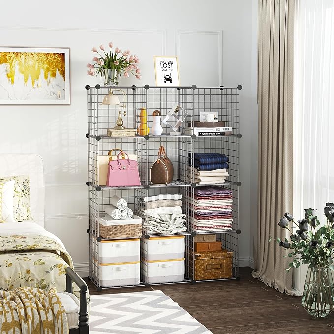 C&AHOME Wire Cube Storage, 12 - Cube Organizer Metal C Grids, Modular Shelves Units, Closet Organizer, Ideal for Home, Office, Living Room, 36.6”L x 12.4”W 48.4”H, Silver Gray UWCS3012G - Image 2