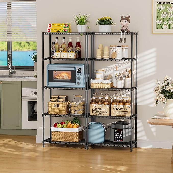 SINGAYE Shelf Wire Shelving Adjustable Storage Shelves Rack Standing Units for Kitchen Closet Laundry Bathroom Organizers Metal Pantry Narrow Mesh Gaps 12" D x 22" W x 59" H Black - Image 7