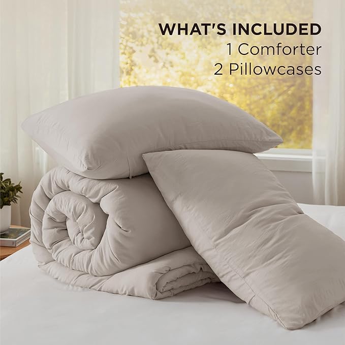 Bedsure Full Comforter Set, Linen Soft Prewashed Bedding for All Seasons, 3 Pieces GentleSoft™ Bed Set, 1 Lightweight Comforter (82"x86") and 2 Pillowcases (20"x26")