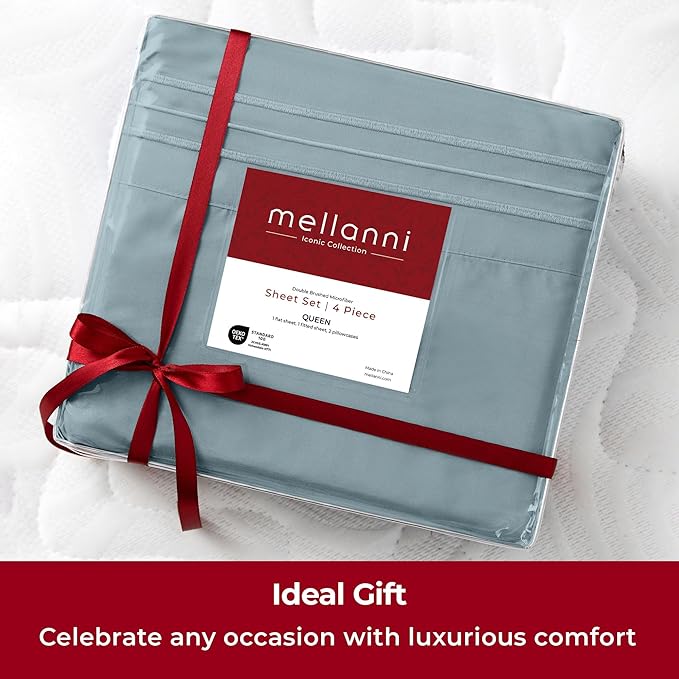 Mellanni Extra Deep King Sheets - 4 PC Iconic Collection Bedding - Hotel Luxury, Ultra Soft, Cooling Bed Sheets - Wrinkle, Fade, Stain Resistant (King, Spa Blue)