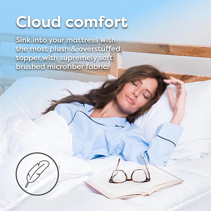 HOSPITOLOGY PRODUCTS Hypoallergenic Mattress Cover- Overstuffed - Deep Pocket - Goose Down Alternative Pillow Top Mattress Topper Queen - 60" W x 80" L