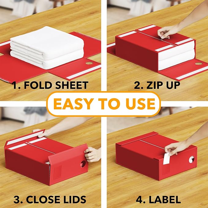 SpaceAid 9 Pack Bed Sheet Organizers and Storage, Foldable Sheet Organizer with Window for Linen Closet, Set Folder Keeper for Queen & King Size Bedding Storage (Red) - Image 3