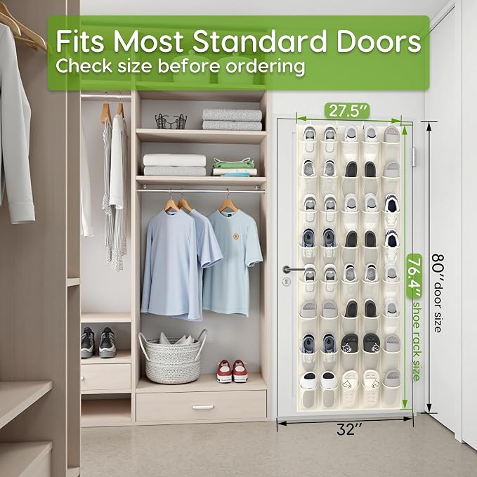 Unjumbly Over the Door Shoe Organizer with 40 Large Breathable Mesh Pockets, Space Saving Shoe Holder, Hanging Shoe Rack for Entryway Bedroom Closet Storage (Beige, 40 Pockets) - Image 4