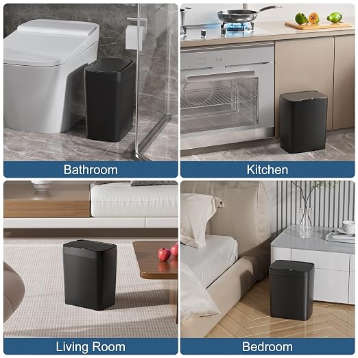 Vanpopubs 2 Pack 2.7 Gal Bathroom Trash Can with Lid, Automatic Trash Can Small Smart Garbage Can Touchless, Slim Motion Sensor Waterproof Plastic Trash Bins for Bedroom Office Kitchen Toilet Black - Image 8