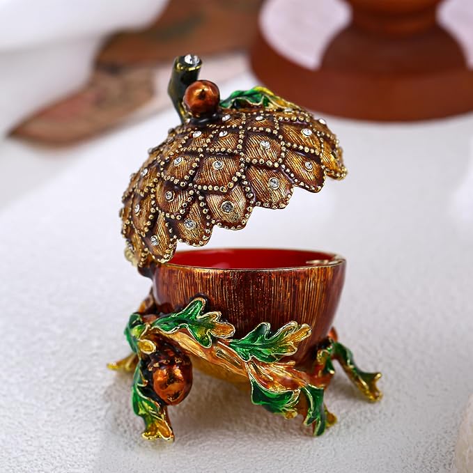 Hand Painted Fruit Trinket Box for Home Decor, Hinged Jewelry Organizer Storage, Unique Personalized Collectible Keepsake Figurine Handmade Decorative Ornament Gifts (Acorn) - Image 3