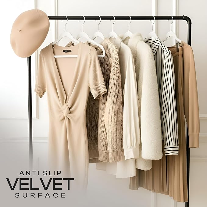 Utopia Home Velvet Hangers 50 Pack – Luxury Non-Slip Slim Pant & Coat Hangers, Strong Space-Saving Clothes Hangers with Pants Bar and 360° Swivel Hook – White - Image 4