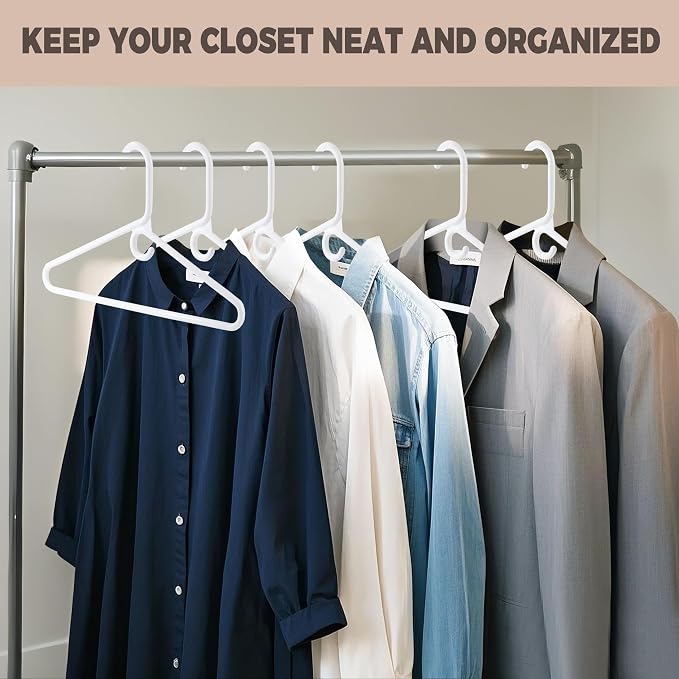 Quality White Plastic Hangers 10 Pack - Super Heavy Duty Multipack for Clothes - Thick Strong Standard Closet Clothing Hangers with Hook for Scarves and Belts-17 for Coats (White, 10) - Image 5