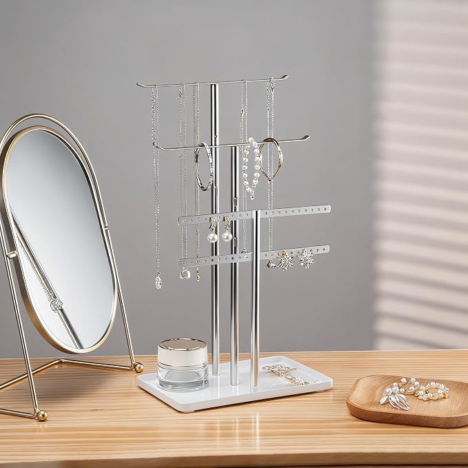 pickpiff Silver Jewelry Stand Holder Organizer: 14.5" Sturdy Hanger for 80 Pcs Jewelry, Jewlery Tower for Display Necklace, Earring, Bracelet, Watch - Image 5
