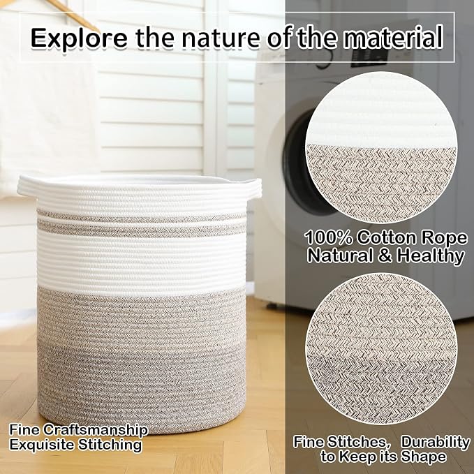 OIAHOMY 58L Laundry Baskets-Laundry Hamper, Storage Basket with Handles, Decorative Basket for Living room, Woven Storage Basket for Toys Bin, Pillows, Blankets, Clothes-18x16in-Gradient Brown - Image 4