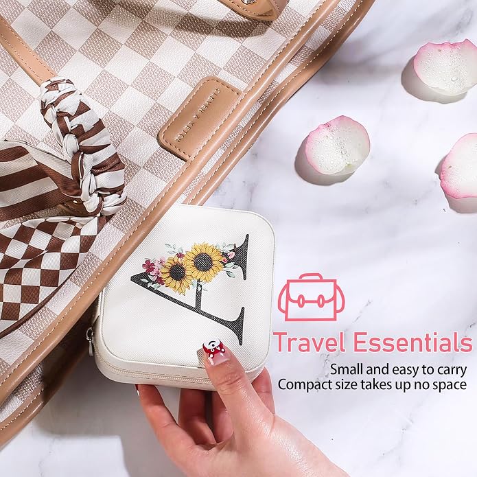 AYGXU Travel Jewelry Box for Women and Girls - Small Case With Initial A-Z - Teacher Gifts - Image 5