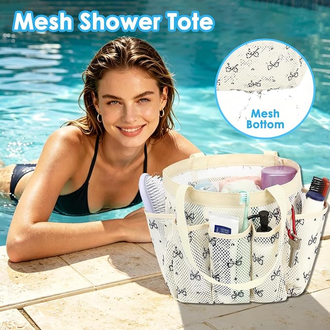 Fammart Mesh Shower Caddy Portable for College Dorm Room Essentials, 8-Pocket Large Shower Basket Tote Bag with 2 Handles for Toiletry, Bathroom, Beach, Camp, Gym - Image 3