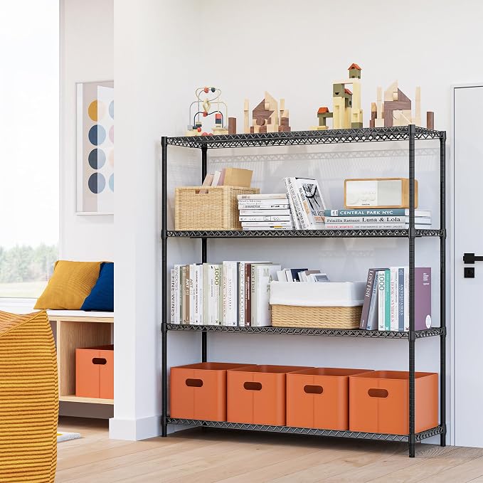 M MZG 2800LBS 59" W 4 Tiers Storage Shelves Load, Metal Shelving Wire Metal Shelving Unit Shelves for Storage Adjustable Garage Shelving for Pantry Kitchen Garage Black 17.7" D x 59.1" W x 70.4" H - Image 4