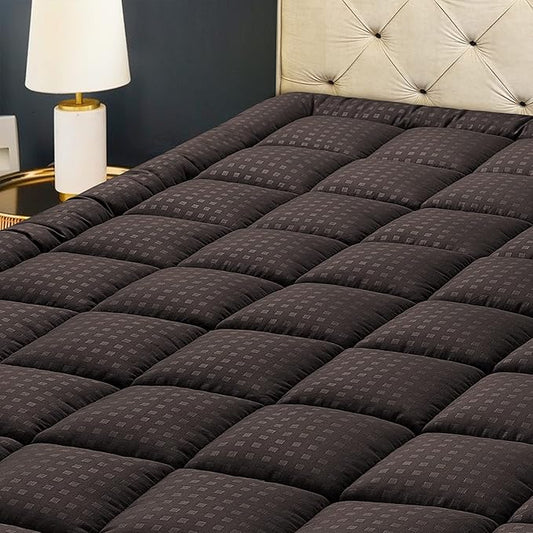 HYLEORY Full Mattress Pad Quilted Fitted Mattress Protector Cooling Pillow Top Mattress Cover Breathable Fluffy Soft Mattress Topper with 8-21" Deep Pocket, Brown