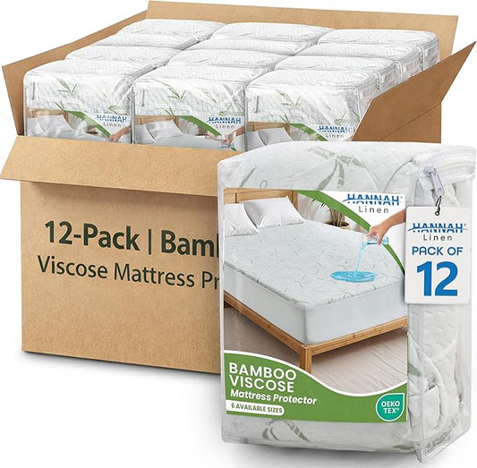 Hannah Linen Viscose derived from Bamboo Cooling Mattress Protector, 100% Waterproof - Soft and Breathable, 280 GSM Fitted Style Mattress Cover, 16 Inches Deep Pocket - King, 80x78 - (12 Pack)
