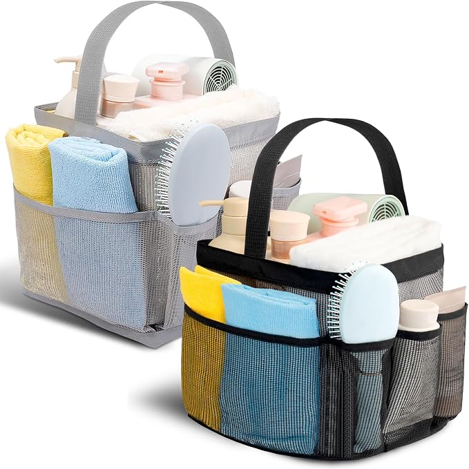 Shower Caddy for College Dorm Room Essentials for Girls with 9 Pockets,Large-Capacity Shower Basket,Quick Dry Toiletry Tote Bag for Outdoor Gym,Travel,Swim,Beach Camping Essentials-Black and Grey by Unknown