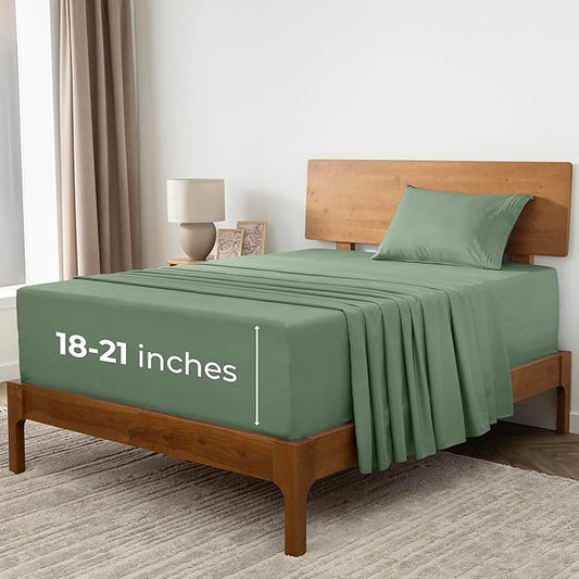Mellanni Extra Deep Twin XL Sheets - 3 PC Iconic Collection Bedding - Hotel Luxury, Ultra Soft, Cooling Bed Sheets - Wrinkle, Fade, Stain Resistant (Twin Extra Long, Sage)