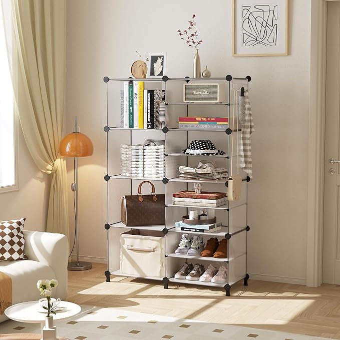 AWTATOS Closet Organizer 8 Cube Storage Shelves Clothes Organizers Closet Storage Stackable Cubby Shelving for Closet Bedroom Living Room Translucent - Image 2