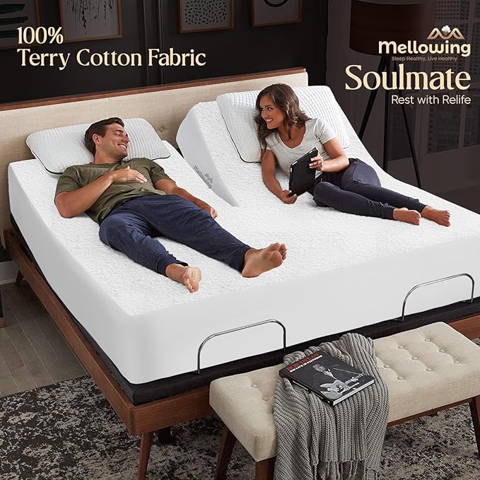 100% Terry Cotton Split Top Queen 36" Mattress Protector for Adjustable Bed- Flex Mattress Cover Ultra Soft Durable Waterproof Breathable Machine Washable Fitted Sheet Fits up to 18'' Deep Pocket