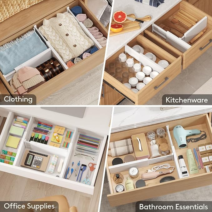 Lifewit 4 Pack 5" High Drawer Dividers 34-56cm/13.5-22" Adjustable Drawer Organizer for Clothes/Utensils, Expandable Drawer Separator in Dresser/Kitchen/Bedroom/Office Organization & Storage White - Image 8
