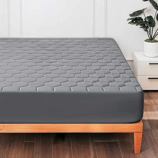 Hearth & Harbor Queen Size Quilted Fitted Mattress Pad Cover, 100% Waterproof Mattress Protectors, Deep Pocket Fitted Mattress Cover 8" - 21" (60" x 80", Gray)