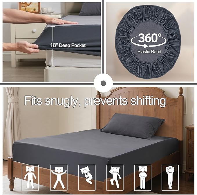 Twin Mattress Protector, Waterproof Mattress Cover with 18" Deep Pocket Bed Cover, Fitted Sheet Style Noiseless Breathable Machine Washable, Dark Gray (39' X 75'')