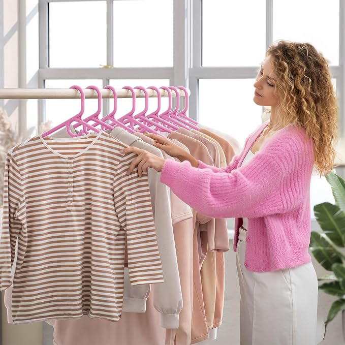 NEATERIZE Thick Heavy Duty Hangers - Pink Plastic Clothes Hangers 12 Pack - Great for Coat Hanger, Jackets Jeans & Suit Hanger for Closet - New Apartment Essentials Percheros Ganchos para Colgar Ropa - Image 6