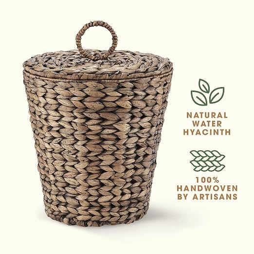 84ECO 3 Gallon Black Wicker Trash Can with Lid and Liner - Image 7