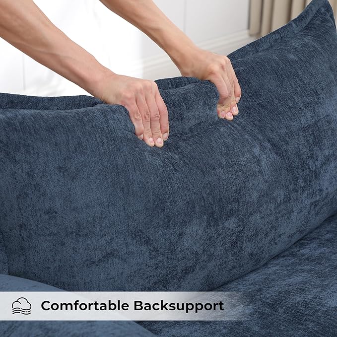 Modern Oversized Accent Chair,Chenille Cloud Sofa Chair with Deep Seat,Upholstered Armchair with Extra Thick,Comfy Reading Chairs for Living Room Bedroom Apartment Blue