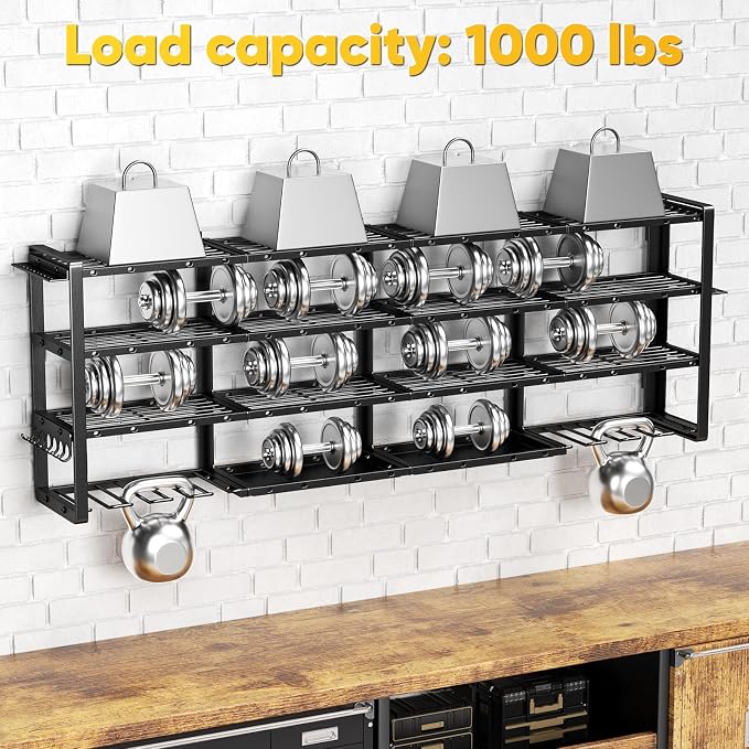 POKIPO Extra Large 64" W Power Tool Organizer Wall Mount, 1000 lbs Load Capacity, Heavy Duty 4 Tier Garage Storage Rack with 8 Drill Holders, 2 in 1 Corner or Straight Installation - Image 4