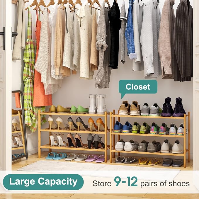 viewcare 3-Tier Free Standing Shoe Racks, Bamboo Wood Shoe Rack for Entryway & Closet, Beautiful | Natural | Functional | Sturdy Shoe Rack - Image 4
