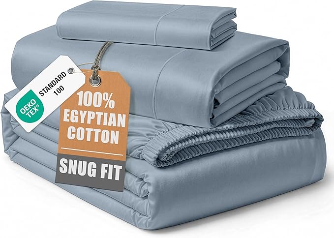 LANE LINEN 100% Egyptian Twin XL Sheets Set, Soft & Comfy Thick Fully Elasticized Mercerized Cotton Twin Extra Long Sheet Set, No Pill Fade Resistant Elegant Twin XL Bed Sheets - French Blue