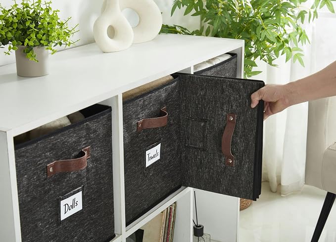 DECOMOMO Storage Baskets, 13x15x13 Storage Cube Bins with Labels for Organizing Shelves Kallax (Kallax / 4pcs, Black Pattern) - Image 5