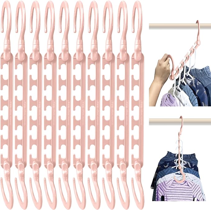 Wonder Hanger Max 10-Pack Space Saving Hangers, Reinforced Hooks Swivels 360°, Cascading Hanger, Teens, College Dorms, Kids & Closet Organizer, Assembled – Pastel Pink by WONDERHANGER