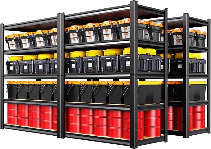 Set of 4 Garage Shelving Heavy Duty Storage Shelves, Adjustable Metal Shelving Unit, Utility Garage Organizer Shelf for Basement, Pantry, Kitchen, Warehouse,15.7" D x 35.4" W x 71.2" H, Black by Unknown