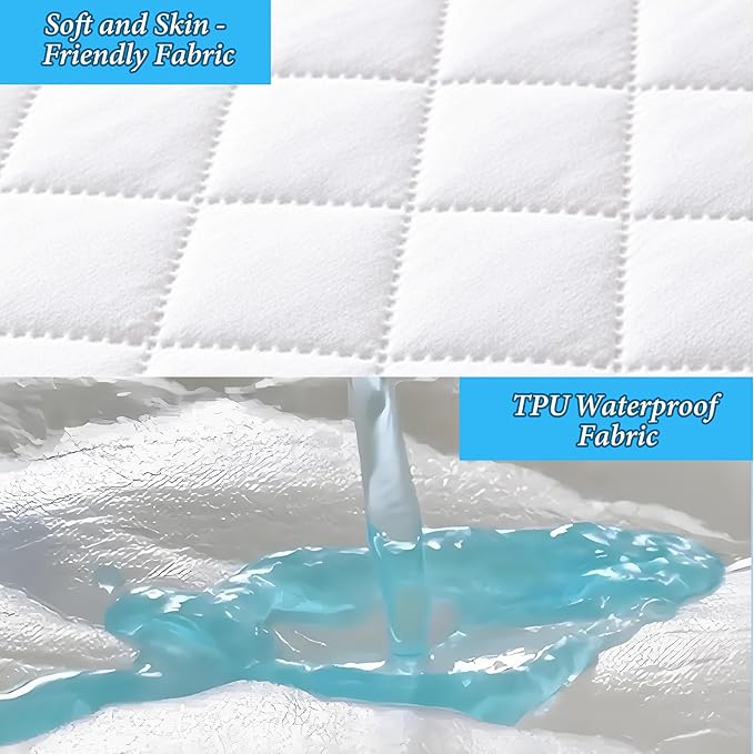 Waterproof Mattress Protector, Queen Size Cooling 3D Air Fabric Bed Pad Cover Noiseless with Deep Pocket 4"-14" Depth, Soft Breathable Dirt-Proof Bed Mattress Cover Washable (Navy Blue, Queen)