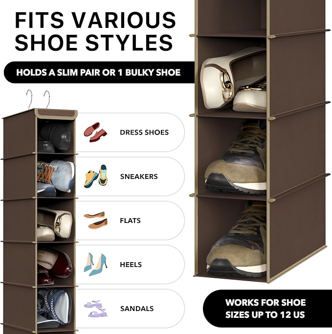 Simple Houseware 10 Shelves Hanging Shoes Organizer Holder for Closet, Brown - Image 4