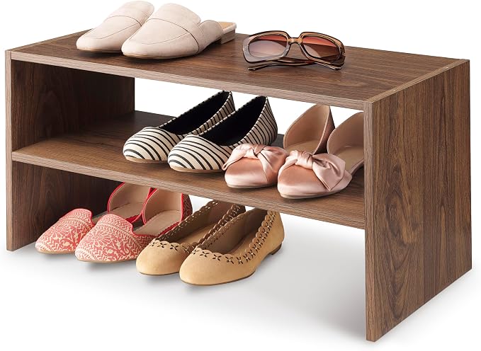 Whitmor Wood Stackable 2-Shelf Shoe Rack, Walnut, 24 inches，2 Pack - Image 4