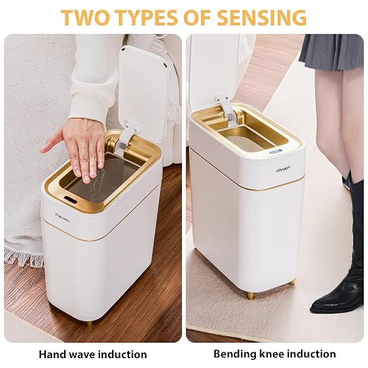Pukomc Automatic Small Sensor Trash Can with Touchless Lid, 2.3 Gallon / 9L Smart Garbage Can, Quiet Close White Gold Waste Bin - Perfect for Kitchen, Living Room & Small Spaces - Image 5