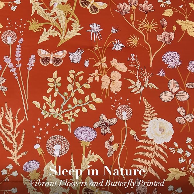 Yiran King Size Comforter Set 7 Piece,Burnt Orange Floral Bedding Set, Lightweight Bed in a Bag King with Botanical Flowers Spring, Soft Warm Terracotta Comforters with Sheets Complete for All Season