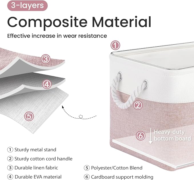 Large Storage Baskets- 15x11x10 inch Storage Bins for Shelves and Closet Organizing, Foldable Fabric Bin for Home Organization Clothes and Laundry (1-Pack, White&Pink) - Image 2