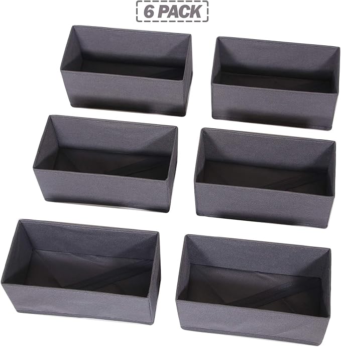 DIOMMELL 6 Pack Foldable Cloth Storage Box Closet Dresser Drawer Organizer Divider Fabric Baskets Bins Containers for Clothes Underwear Bras Socks Lingerie Clothing, Dark Grey 060 - Image 7