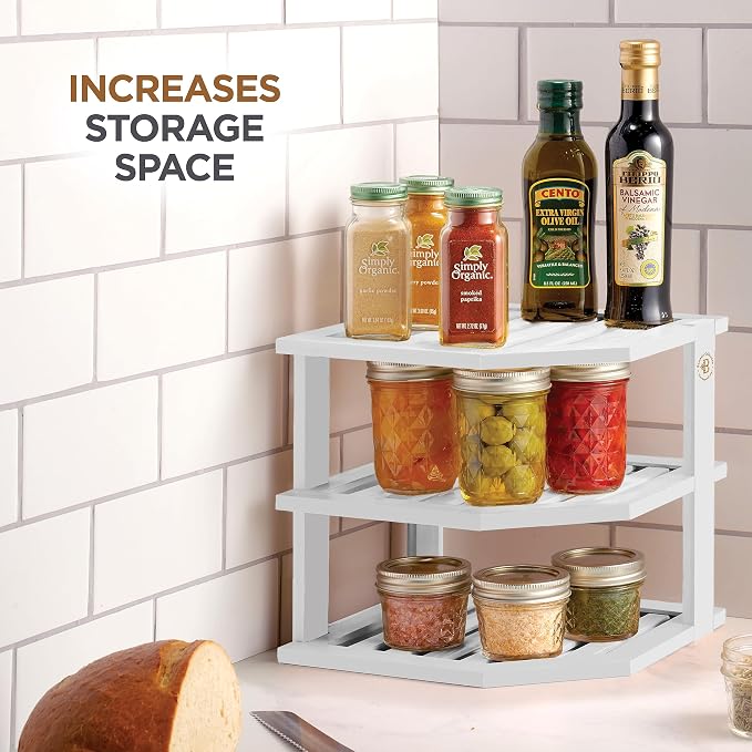 Bambüsi Plate Organizer for Cabinet - Corner Cabinet Organizer and Kitchen Cabinet Organizer Shelf, Kitchen Countertop Organizer for Plates, Dishes and Bowls, Space Saving Corner Rack, White - Image 5