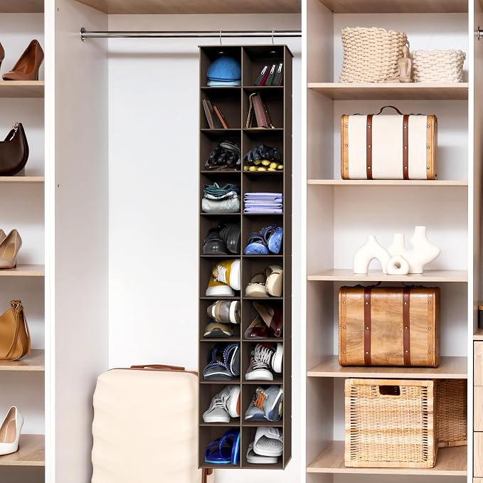 Simple Houseware 20 Section Shelves Hanging Shoes Organizer Holder for Closet, Brown - Image 2