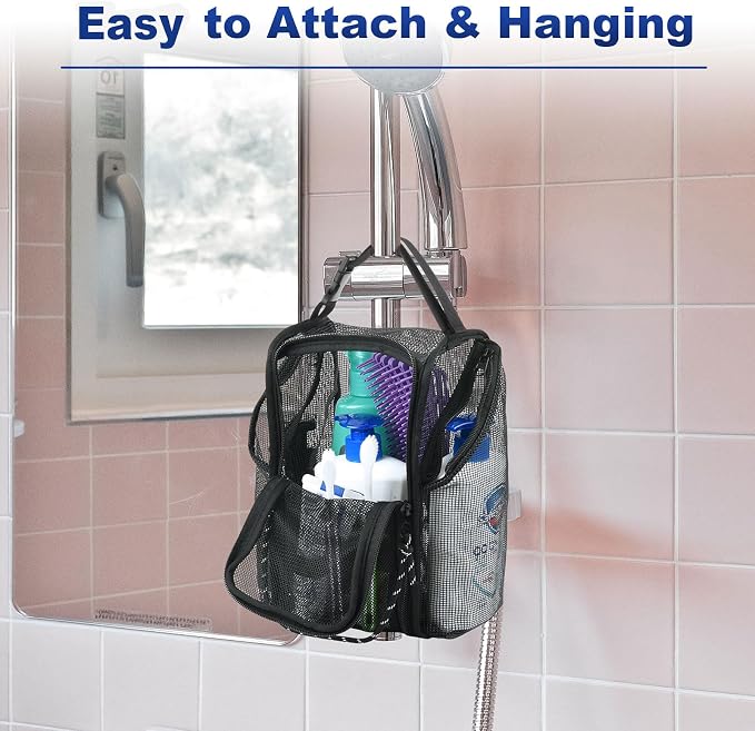 Cosmos Mesh Shower Caddy Toiletry Organizer Hanging Shower Tote Bag, Quick Dry Shower Organizer Portable Bath Bag with Durable Zippers & Side Pockets for Travel, Gym, Swimming, Beach and Camp - Image 5