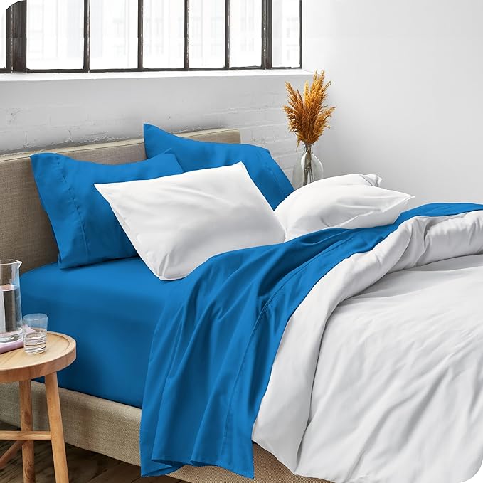 Bare Home Queen Sheet Set - 1800 Ultra-Soft Microfiber Queen Bed Sheets - Double Brushed - Deep Pockets - Easy Fit - 4 Piece Set - Bedding Sheets & Pillowcases (Queen, Medium Blue)