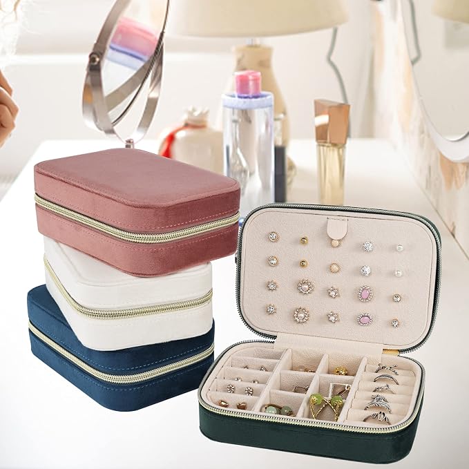 Dajasan Velvet Travel Jewelry Box, Mini Travel Jewelry Case, Small Portable Travel Jewelry Organizer for Women Girls (Green) - Image 7